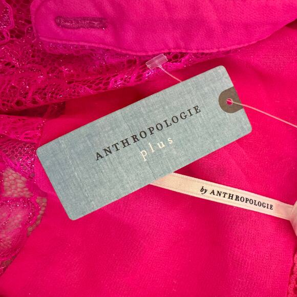 Anthropologie Pink Metallic Lace Button Down Shirt 1X NWT - Picture 6 of 15